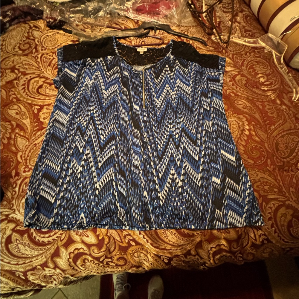 Avenue Blue and Black Chevron A-Line Skirt